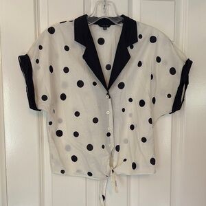 1950s Navy White Polka Dot Button Down cropped pinup rockabilly, top mod Shirt
